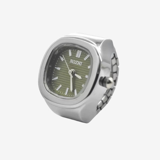 Lucky Two-Hand Watch Ring in Silver/Khaki