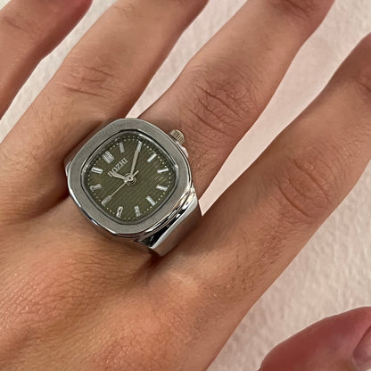 Lucky Two-Hand Watch Ring in Silver/Khaki