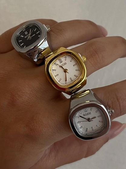 Lucky Two-Hand Watch Ring in Gold/White